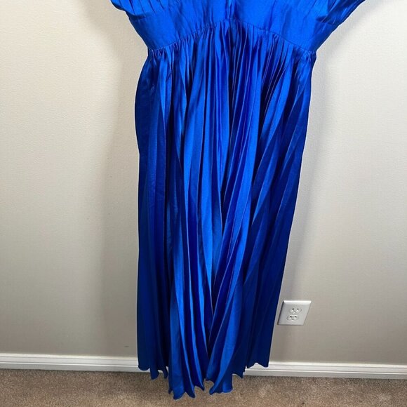 Billy J Gina Maxi Dress Size 8 US 4 Blue Satin Pleated Event Formal Wedding - Picture 12 of 13